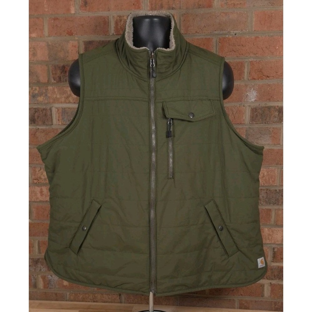 Carhartt Mens Reversible Vest Jacket Green Sherpa Fleece Workwear Size 2XL